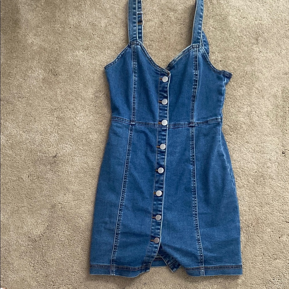 Forever 21 Blue Sleeveless Mini Denim Dress